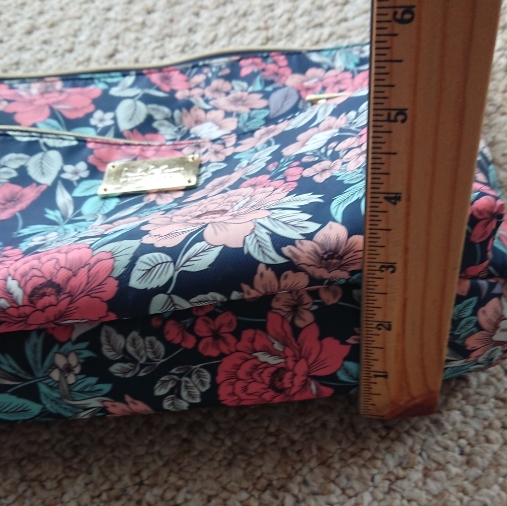 Nicole Miller Travel Makeup Toiletries Bag Floral Pink blue Large 12"x8.5"x3" - Picture 5 of 12